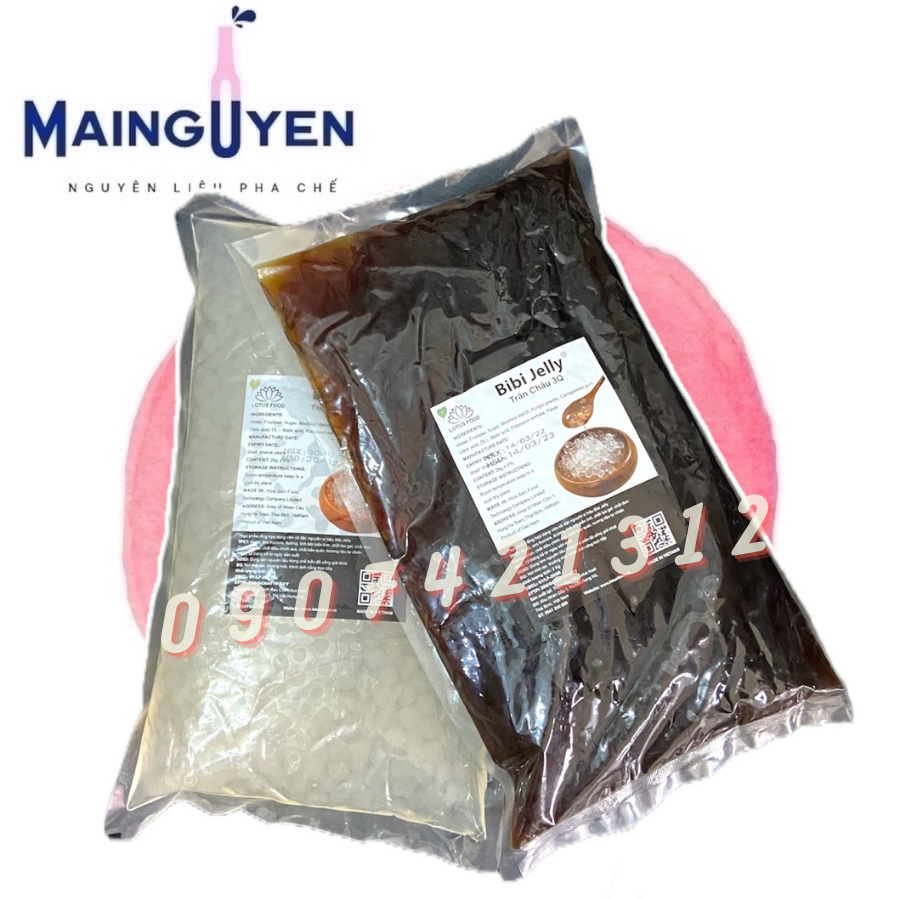Trân châu 3q bibi jelly hạt ngọc trai caramel gói 2kg thùng/6 gói chuyên dùng topping trà sữa_nguyên liệu pha chế mai nguyên