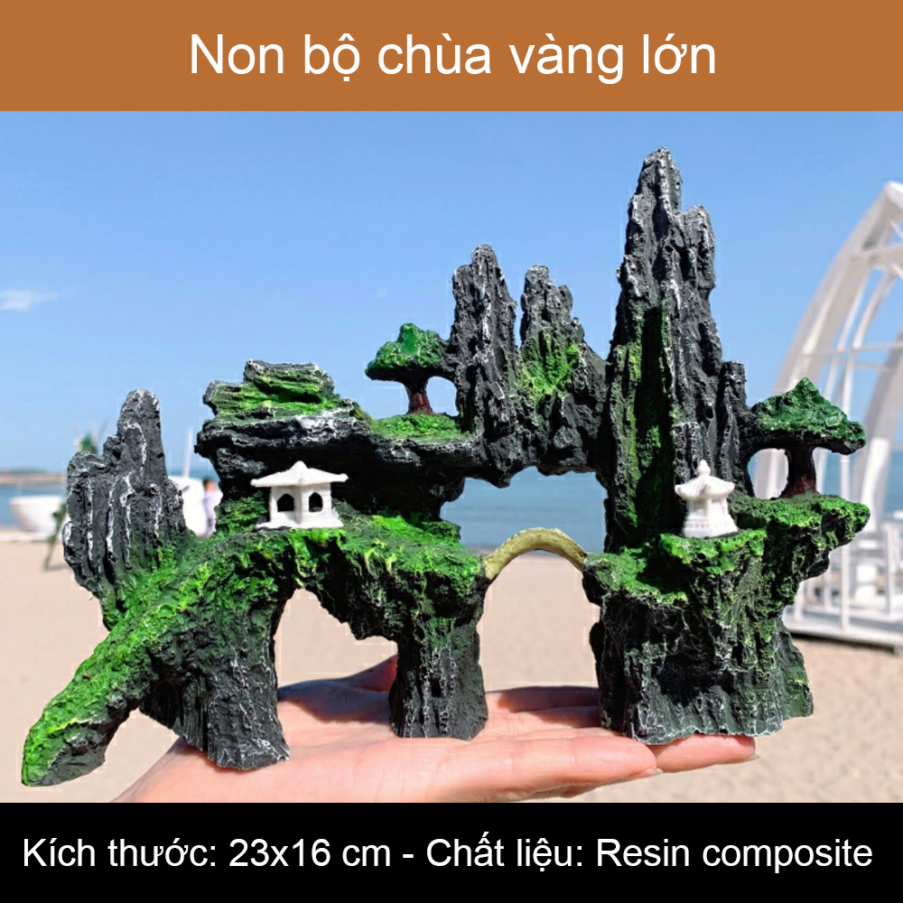 Hòn non bộ chùa vàng lớn trang trí bể cá cảnh, tiểu cảnh trang trí bể cá An Nam Decor