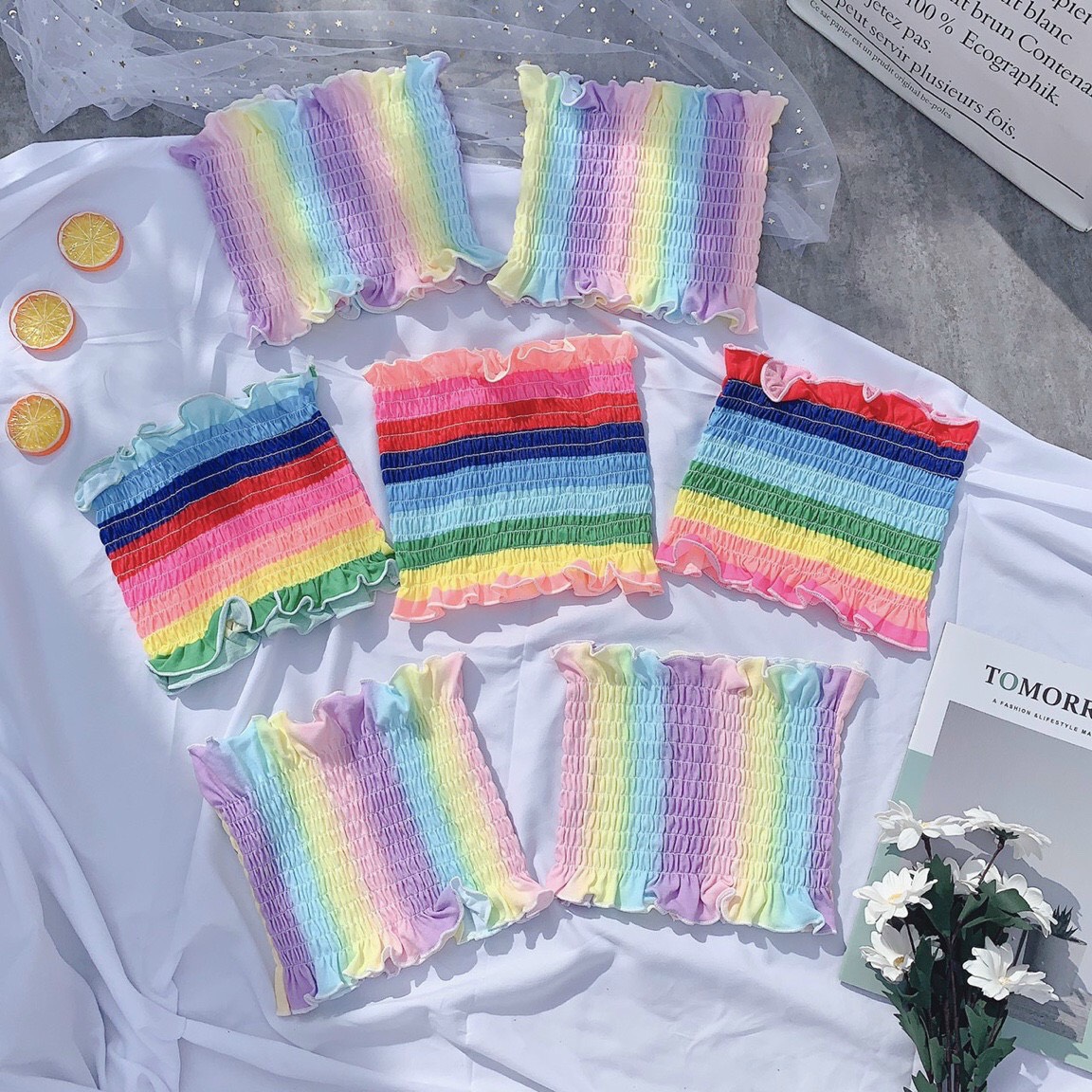 Áo ống nhún loang màu, áo croptop màu trending