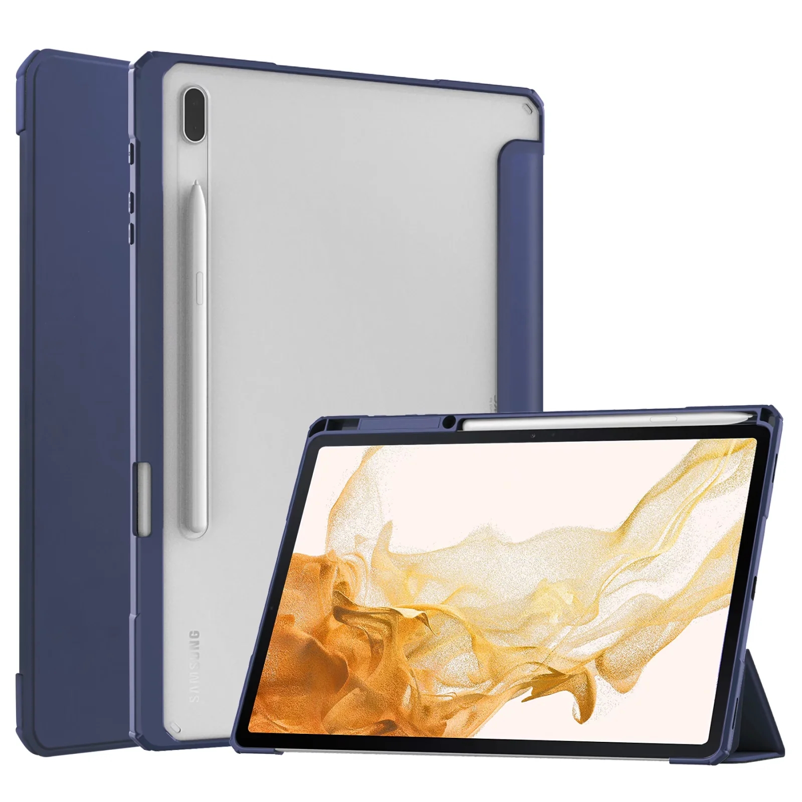 Bao Da Doanh Nhân Chất Lượng Cao Cho Samsung Galaxy Tab S8 + S8Plus 12.4 "SM-X800 X806 X808 Ốp Lưng Trong Suốt Chống Nứt Đứng S7 FE T730 T735 T736 S7 + T970 T975 T976 S7Plus Có Khe Cắm Bút
