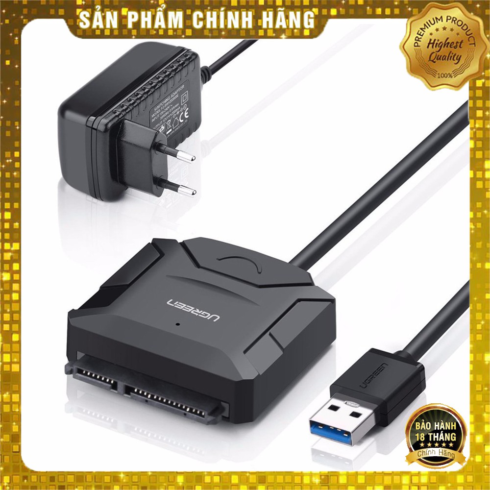 Cáp đọc dữ liệu ổ cứng usb 3.0 sang sata ugreen 20611 kèm dây nguồn 12v2a dài 50cm - hapustore