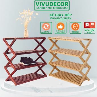 Kệ Để Giày Vivudecor 100% Gỗ Cao Su Tự Nhiên , Kệ Giày Lắp Ráp Màu Gỗ Tự Nhiên Bền, Sạch