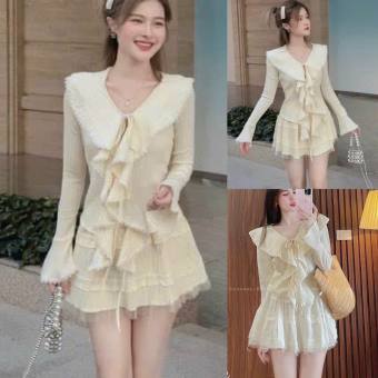 Set bộ phối bèo viền ren chiết eo nữ tính bộ đồ nữ bánh bèo chân váy tiểu thư PANOSI - B804