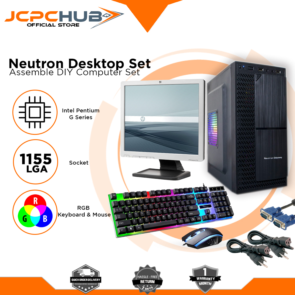 Lazada Philippines - Neutron Desktop Set | Intel Pentium G Series 2nd Gen 1155 Socket Assemble DIY Computer Set with RGB Keyboard Mouse and Complete Cables Very Affordable Computer Package REFURBISHED
