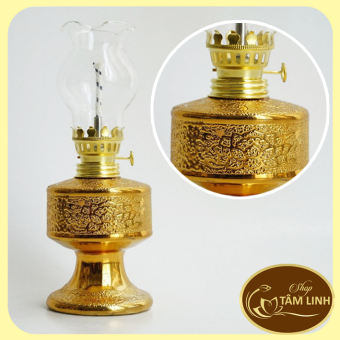 Đèn dầu thờ cúng truyền thống chân cao kim sa vàng - Cao 18cm