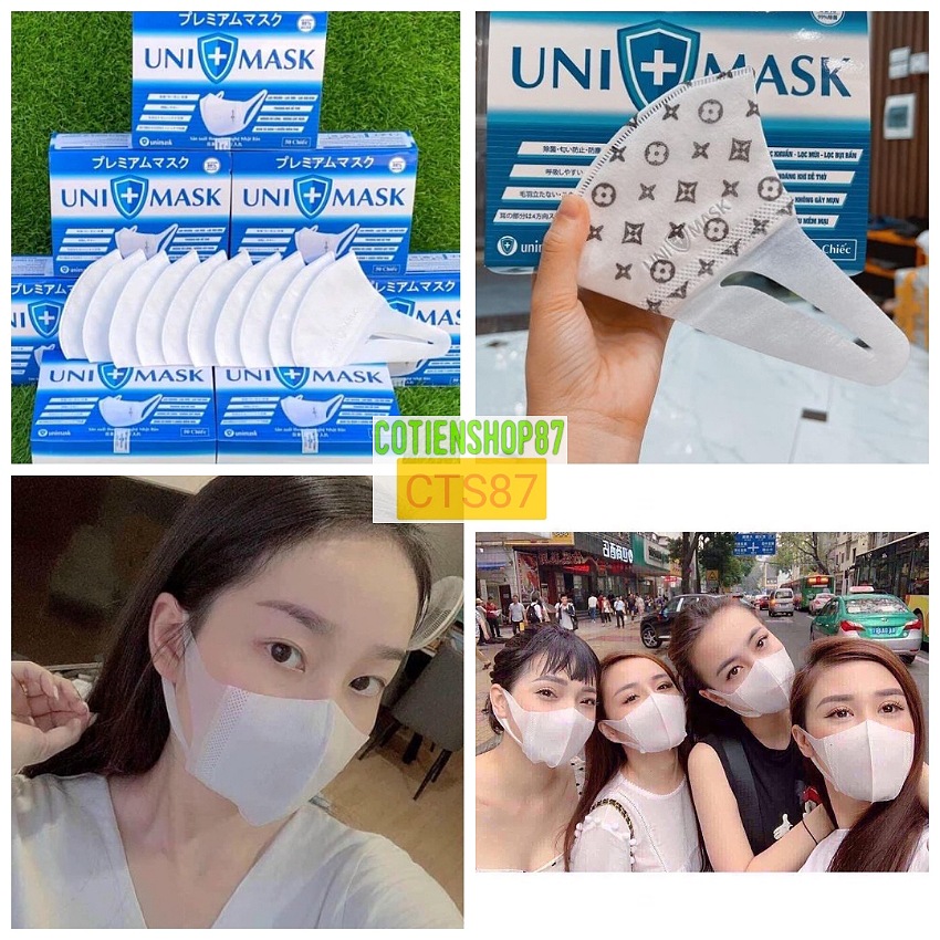 Hộp 50 cái khẩu trang 3D Unimask, khẩu trang y tế công nghệ Nhật Bản, kháng khuẩn kháng bụi mịn, dây đeo co dãn, hàng chính hãng, cotienshop87