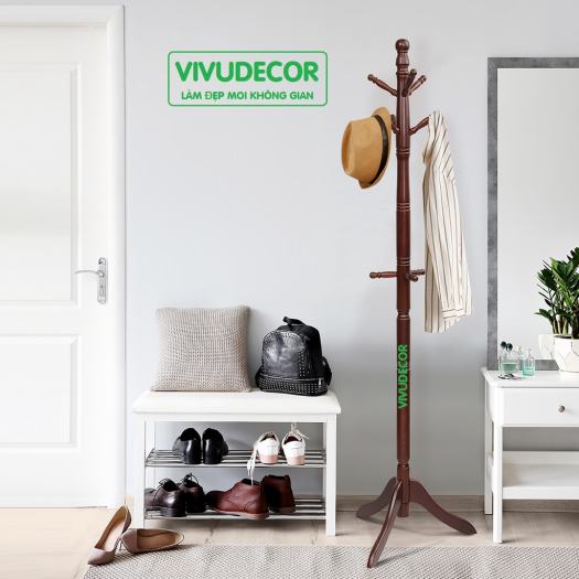 Cây Treo Quần Áo Vivudecor 100% Gỗ Tự Nhiên, Cây Treo Đồ GH 9 Nhánh Lắp Ráp Xuất Khẩu Hàn Quốc