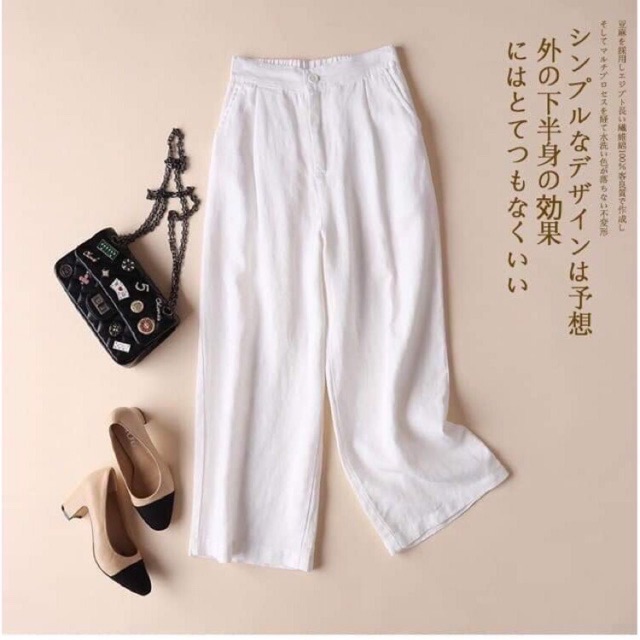 Quần culottes đũi dáng dài, quần ống rộng chất đũi nhẹ siêu hack dáng