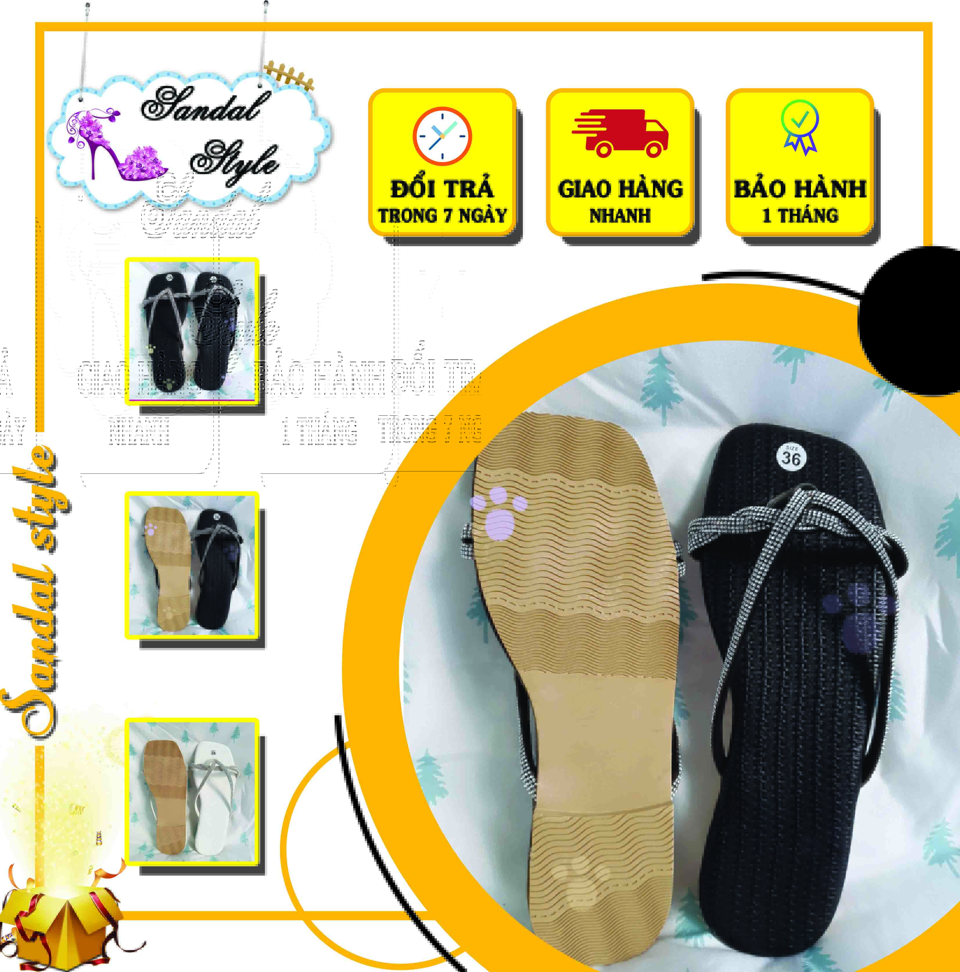 ✨ Dép kẹp nữ xỏ ngón bệt 3 dây đính xoàn hạt đá siêu xinh