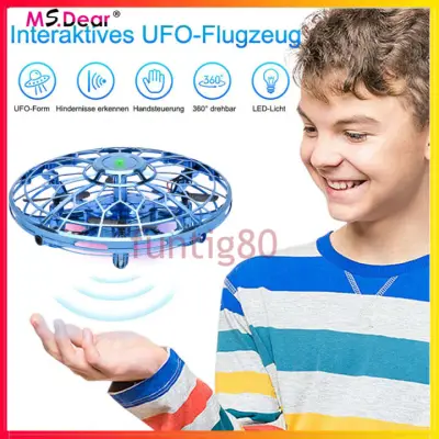 Mini 360 Rotating Smart Auto Sensing Hovering UFO Flying Toy Drones for Kids Hand Gesture Control Four-Axis Induction Levitation Aircraft LED Light Flying Ball Toys (1)
