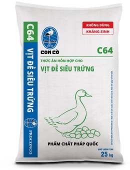 1 bao 25kg Cám Con Cò C64 thức ăn hỗn hợp cho vịt đẻ siêu trứng.