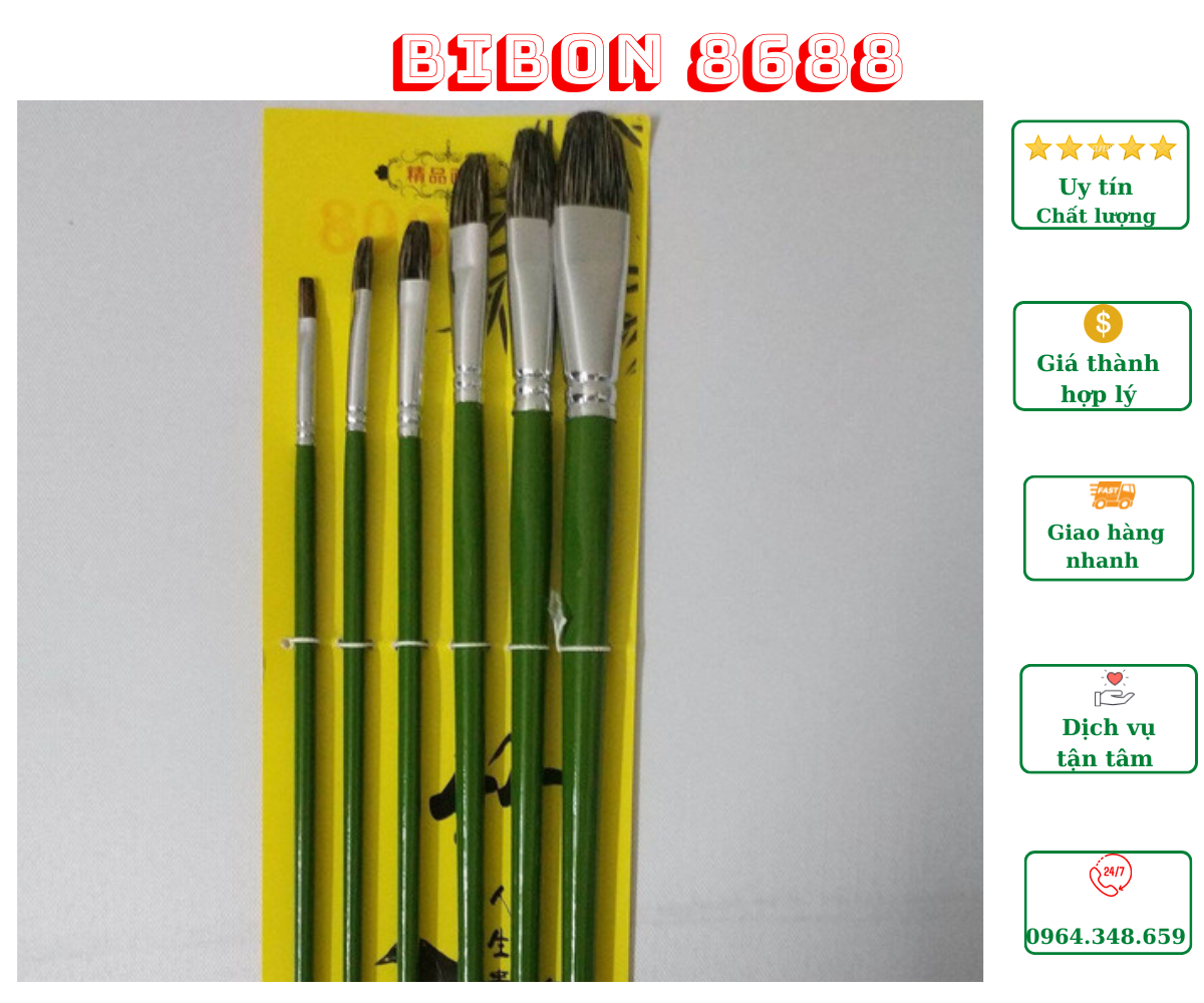 Bộ 6 cọ vẽ xanh lông chồn các cỡ vẽ màu Acrylic, màu nước, màu dầu