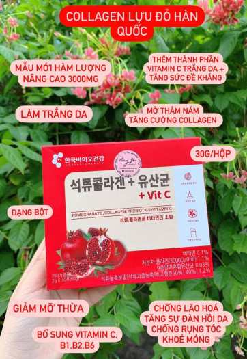 Bột Uống Collagen lựu đỏ bio cell hàn quốc mẫu mới thêm vitamin c sáng da kiểm soát cân nặng