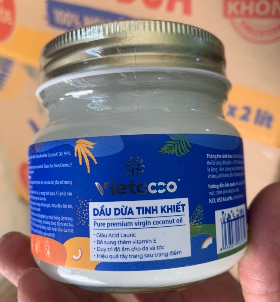 Dầu dừa nguyên chất organic vietcoco - hũ thủy tinh 200ml