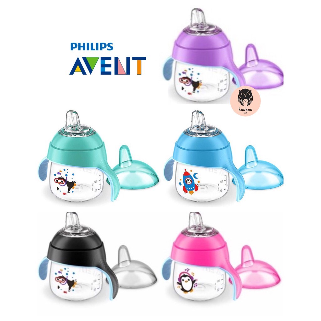 Bình tập uống Avent cánh cụt núm silicone