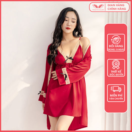 Váy ngủ ren sexy buộc nơ sau VG89 - Vingo Việt Nam