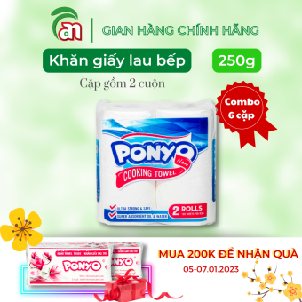 Combo 6 Cặp Khăn giấy cuộn đa năng dùng trong nhà bếp PONYO 2 lớp 250g/cuộn - Thiên An Nam paper