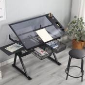 Drawing Desk Adjustable Height Drawing Glass Desk With Side Table Drawer And Upholstered Stool Study Desk