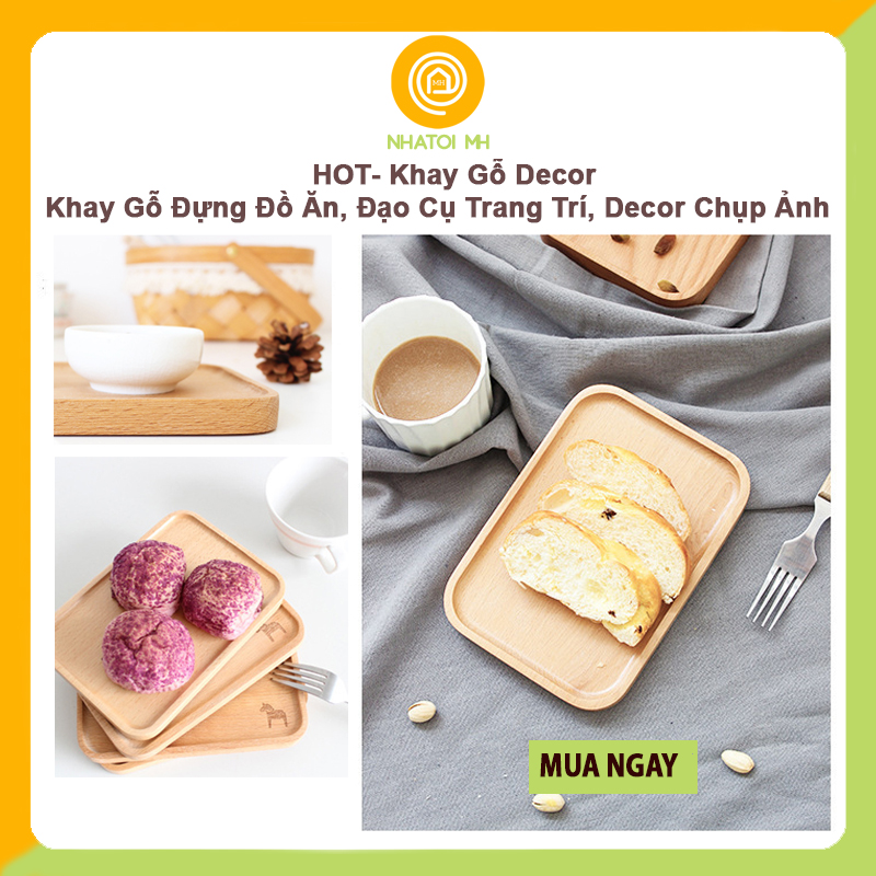Khay gỗ decor, khay gỗ đựng đồ ăn, đạo cụ trang trí, decor chụp ảnh