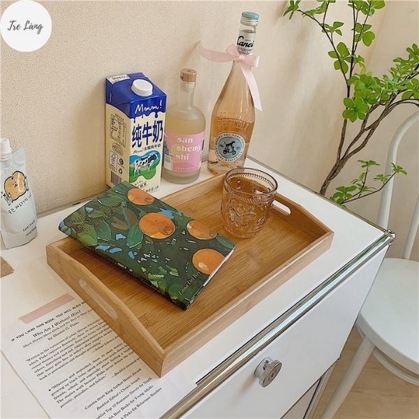 Khay gỗ decor đựng đồ ăn có quai sách từ gỗ cao cấp nhiều Size