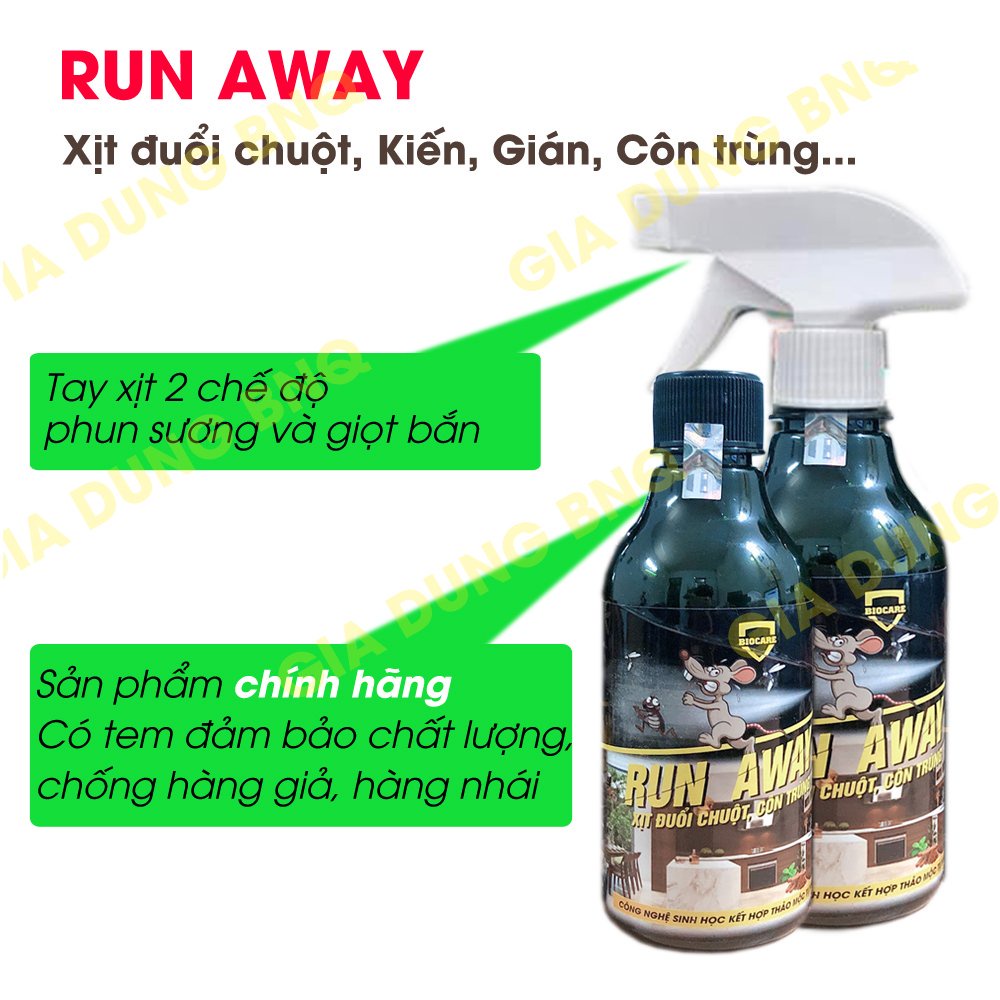Chai xịt đuổi chuột và côn trùng RUN AWAY hàng chuẩn công ty