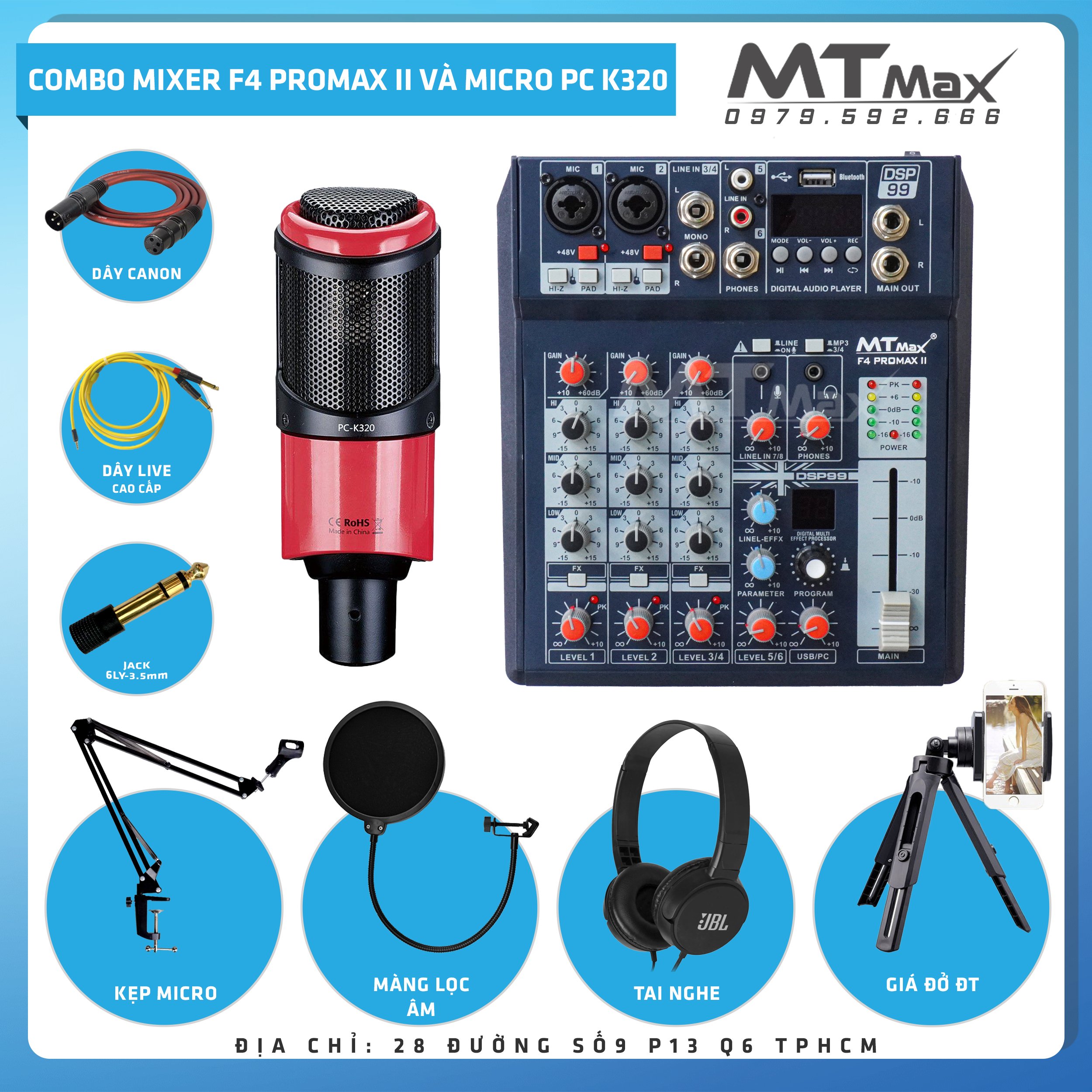 Combo thu âm karaoke livestream đỉnh cao siêu phẩm 2024 Mixer F4 Pro Max II và Micro K320 tặng full 