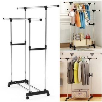 Giàn Phơi Đôi Lắp Ráp 2 Tầng Inox Cao Cấp Kèm Bánh Xe Tiện Lợi - Cây Treo Quần Áo Inox - Giàn Phơi Quần Áo Thông Minh - Dây Phơi Quần Áo - Sào Phơi Quần Áo - Giàn Phơi Thông Minh, Giàn Phơi Quần Áo