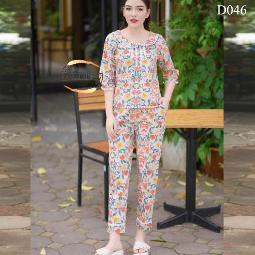 Đồ bộ nữ mặc ở nhà, Đồ bộ mặc nhà nữ tay lỡ cổ sen thu đông đẹp