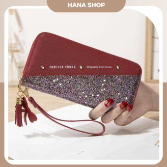 Ví Nữ Dài cầm tay, Bóp Cầm Tay Nữ Nhiều Ngăn, đính kim tuyến.
