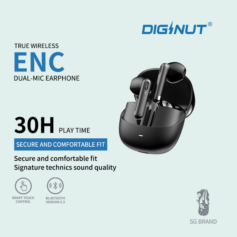 Diginut T-37 Pro TWS ENC Dual Mic Earbuds Black/White