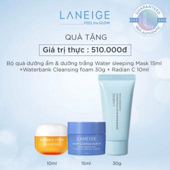 Bộ quà tặng dưỡng ẩm và dưỡng trắng Laneige Water sleeping Mask 15ml+ Waterbank Cleansing foam 30g + Radian C 10ml