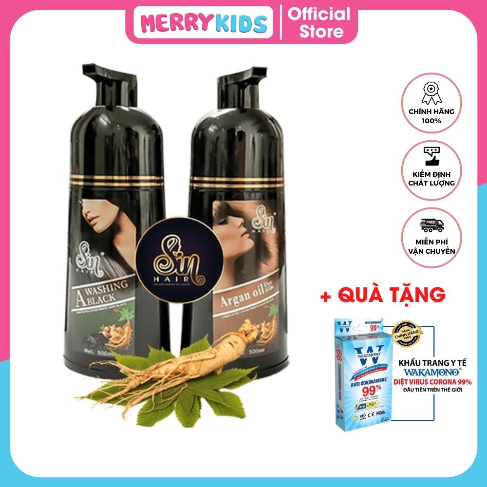 Dầu gội phủ bạc sin hair nhật bản nhuộm tóc đen nâu thảo dược chính hãng - gội là đen tóc cho người tóc bạc, nhuộm nâu