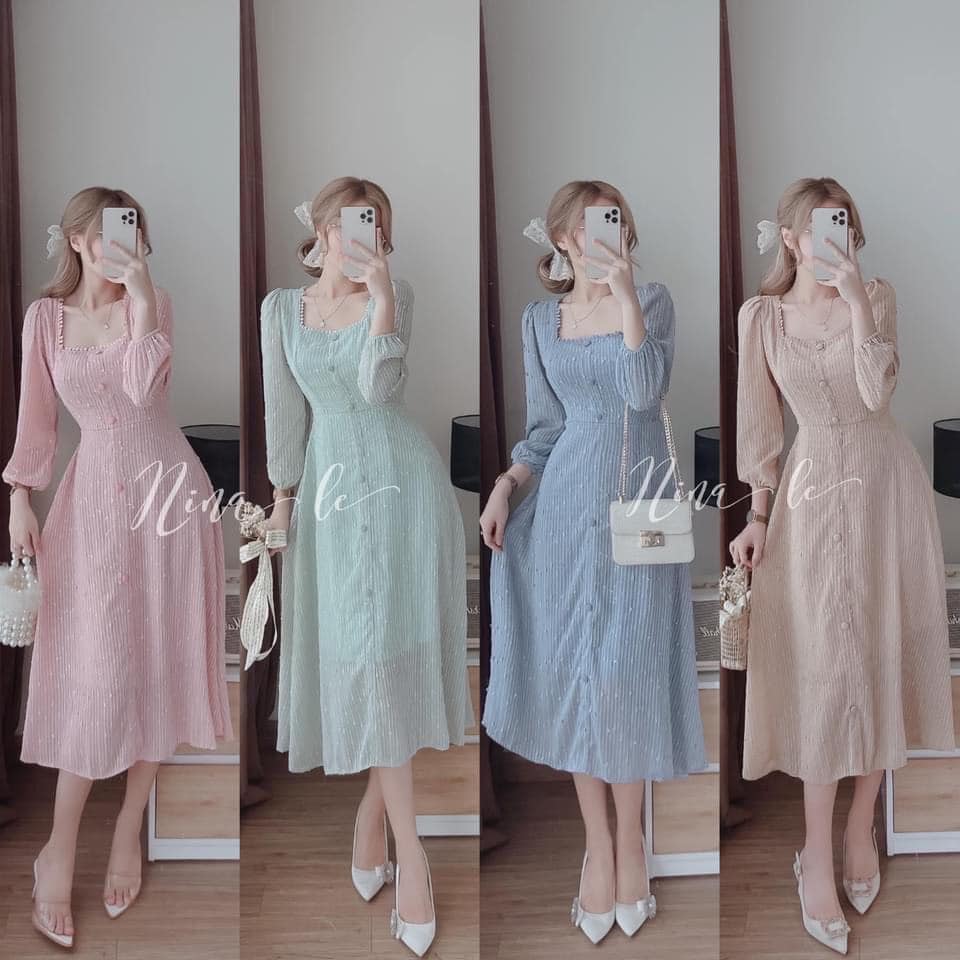 Đầm bigsize tay dài cổ chữ u