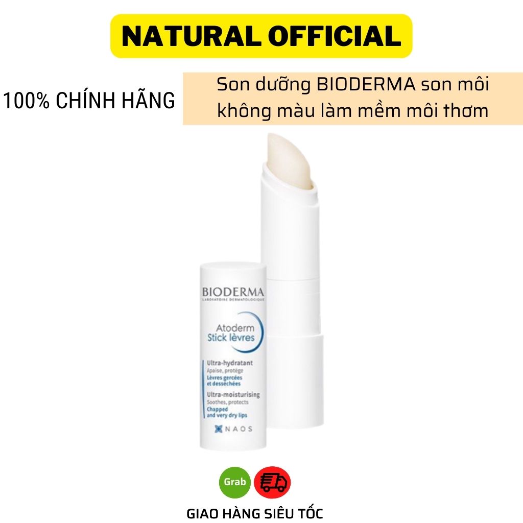 Son dưỡng BIODERMA son không màu làm mềm môi mùi thơm nhẹ Atoderm Levres Stick Hydratant NAO+