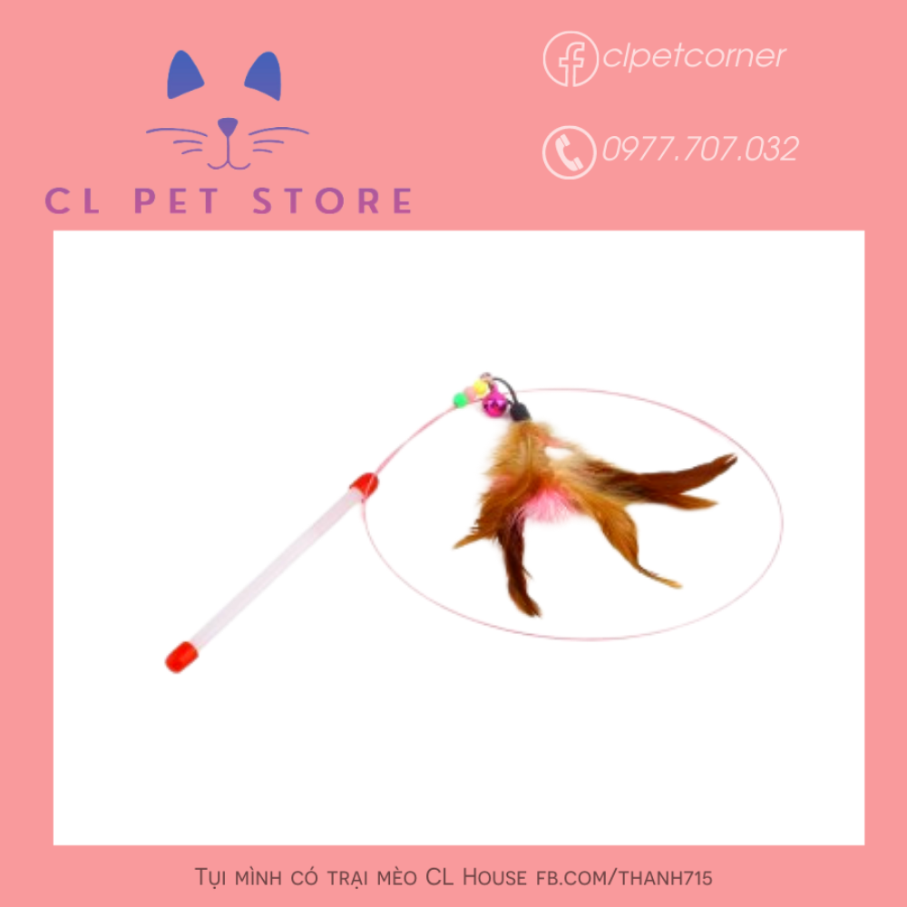 Cần câu đồ chơi cho mèo dây thép - Cần câu đồ chơi lông vũ cho mèo