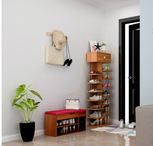 Kệ giày gỗ 6 tầng - Kệ để giày dép gỗ- Có ngăn tủ phụ - Giá để giày, Kệ Giày, Kệ giầy dép - Tủ giày gỗ 6 tầng mẫu mới
