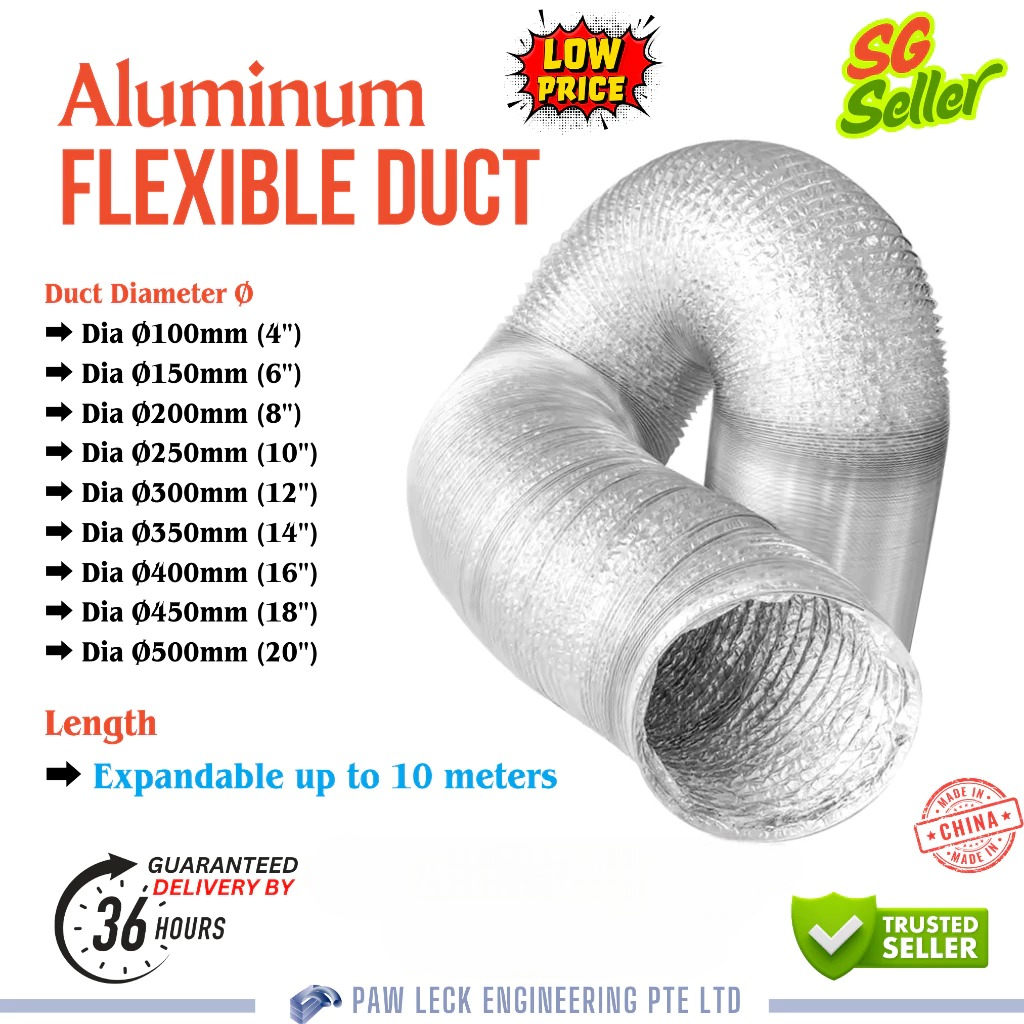 4.33" Flexible Aluminum Ducting Hose – 118" Or 59" Lengths For Kitchen, Bathroom, Grow Tents, And Ventilation Projects
