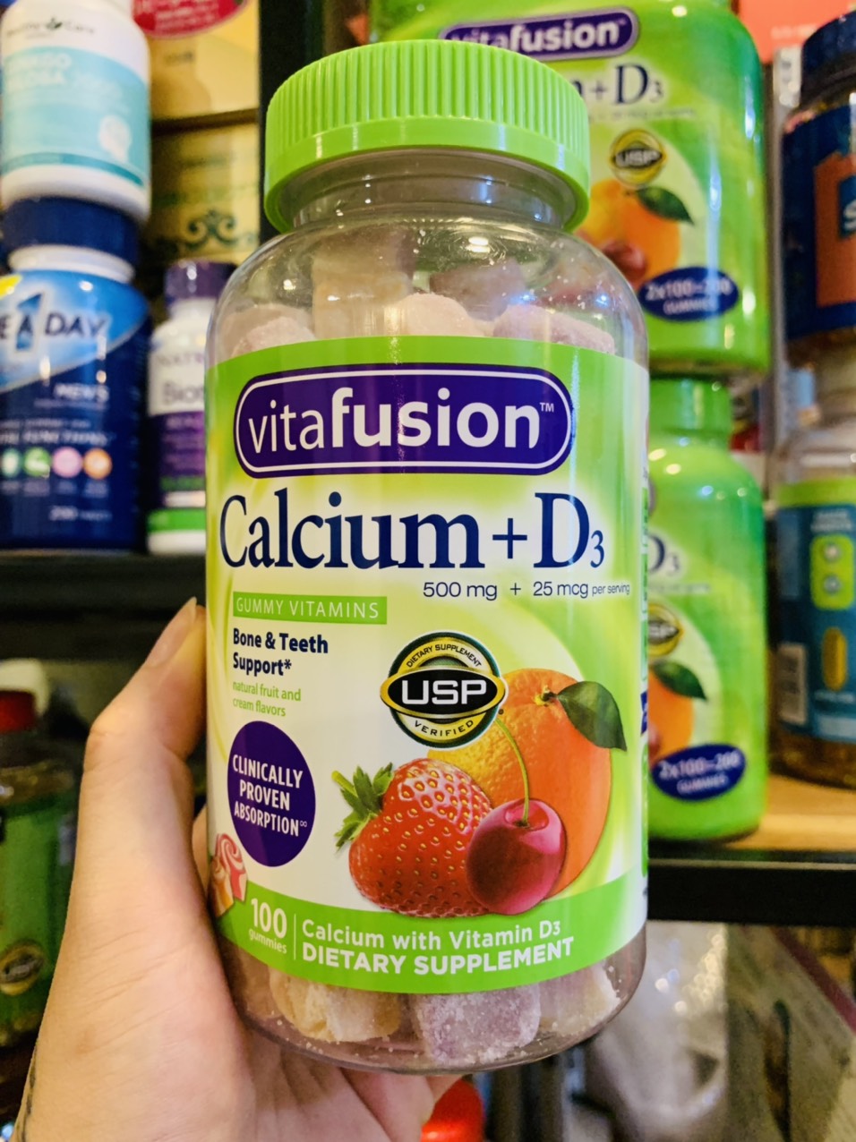 Kẹo dẻo vitamin tổng hợp bổ sung calcium + d3 / vitafusion calcium+d3 500mg 100 viên - usa