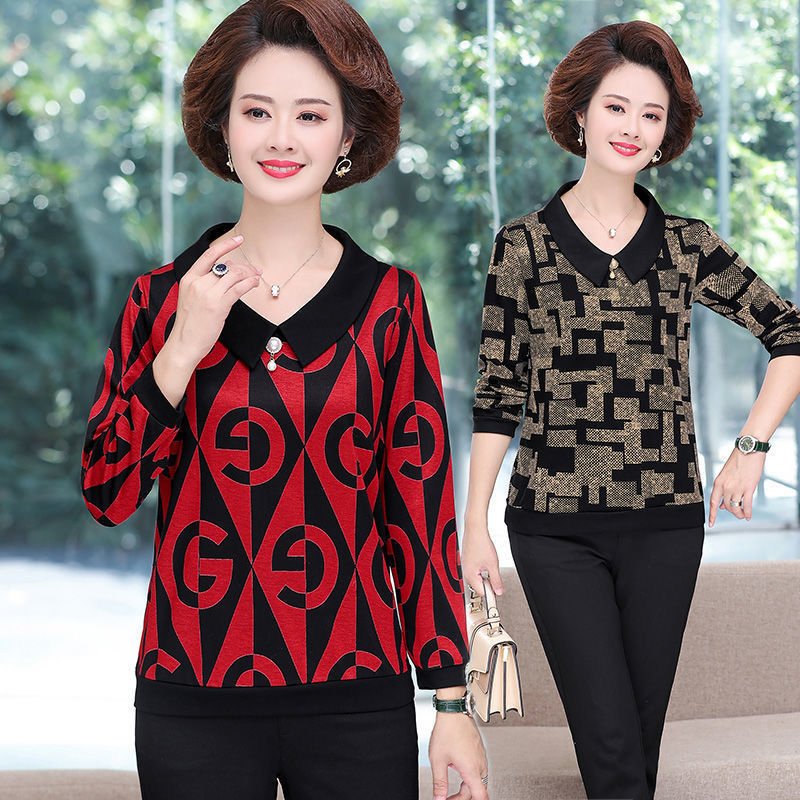 Áo kiểu trung niên Áo sơ mi cổ bẻ sang trọng
