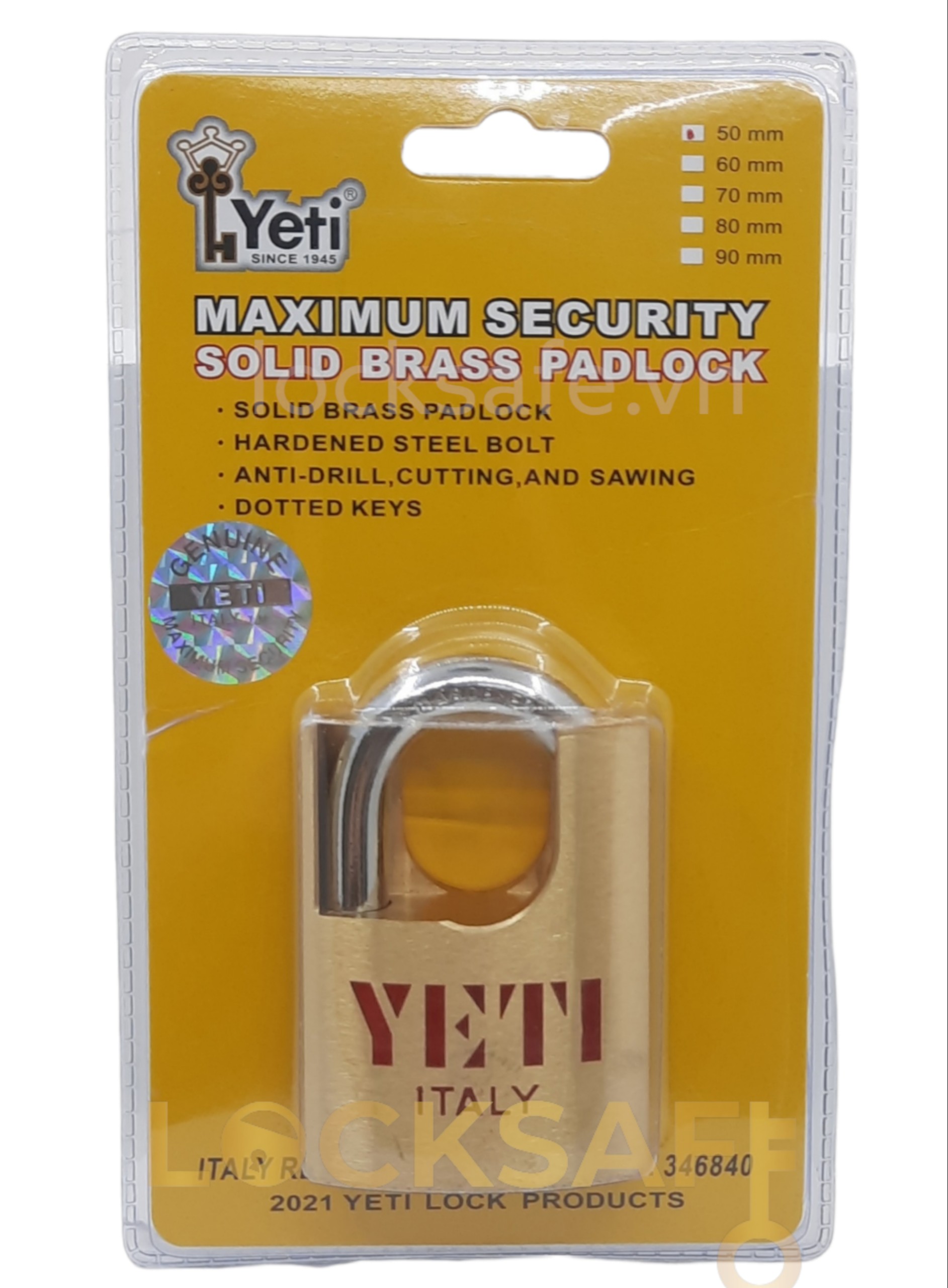 Ổ khóa cửa yeti chống cắt đồng thau italy cao cấp 50mm - 60mm