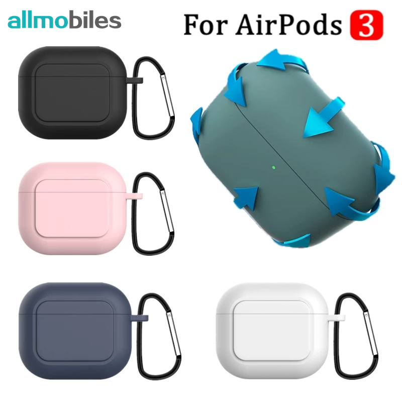Ốp silicon lỏng mềm vỏ bảo vệ tai nghe bluetooth không dây apple airpods 3 tương thích với móc