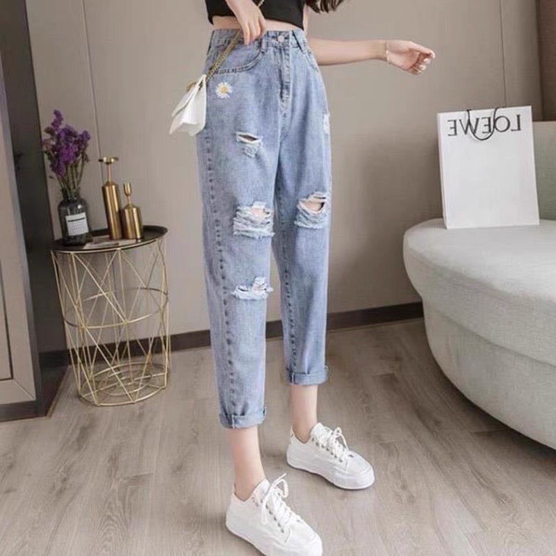 QUẦN JEAN 9 TẤC, QUẦN JEANS BAGGI NỮ LƯNG THUN THỜI TRANG