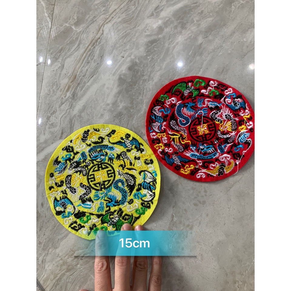 Miếng Sticker Thêu Ủi hinh tron rồng vàng đỏ