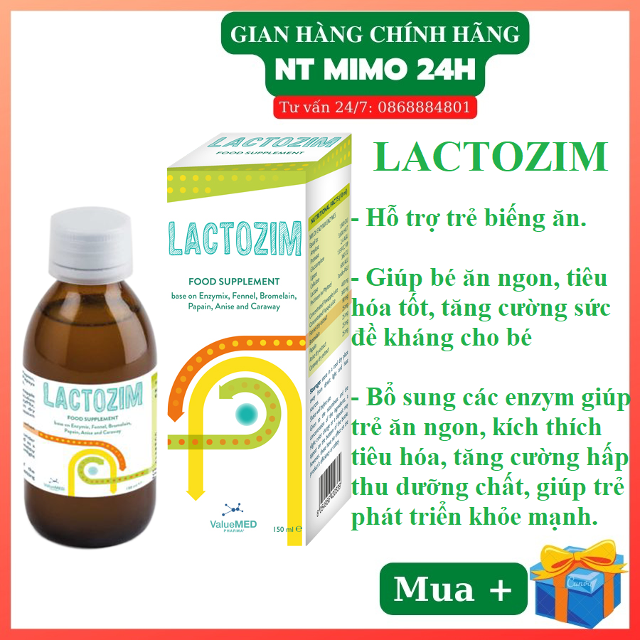 Lactozim. Men tiêu hóa hóa hỗ trợ trẻ biếng ăn, giúp bé ăn ngon, tiêu hóa tốt, tăng cường sức đề kháng cho bé.