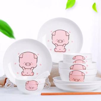 SẴN Bộ bát đĩa lợn hồng so cute, bát đĩa sứ trắng bát ăn cơm bộ bát đĩa sứ decor