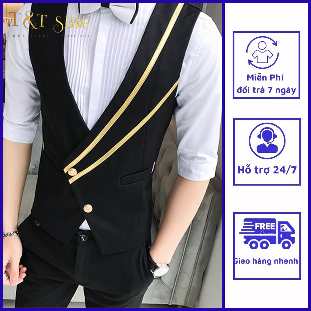 Áo Gile nam, Áo Gile T&T vạt chéo chất vải Tuytsi tôn Form, đứng dang, không phai màu, không nhăn mã H54