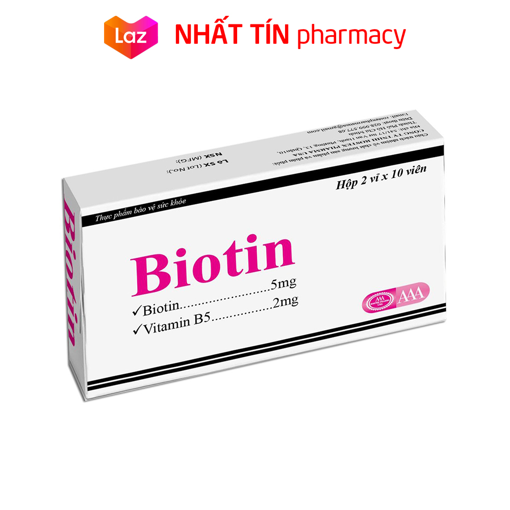 Viên uống bổ sung Biotin Vitamin B5 giúp tóc chắc khỏe giảm gãy rụng tóc bảo vệ da tóc - Hộp 20 viên