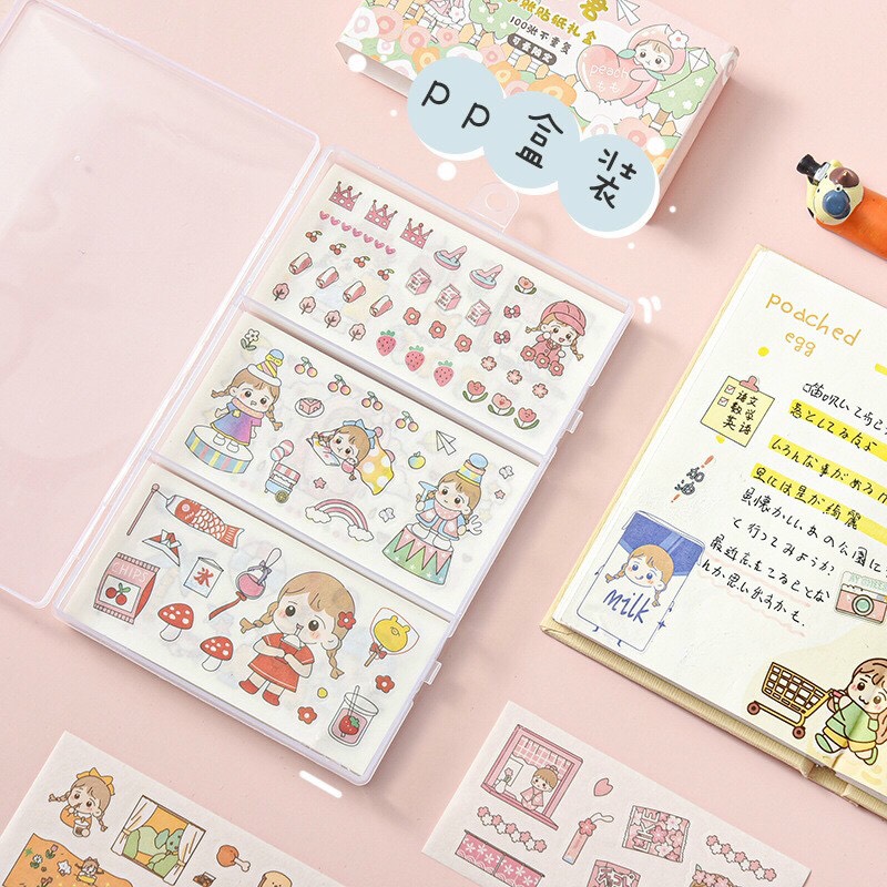 100 tấm sticker kèm hộp diy