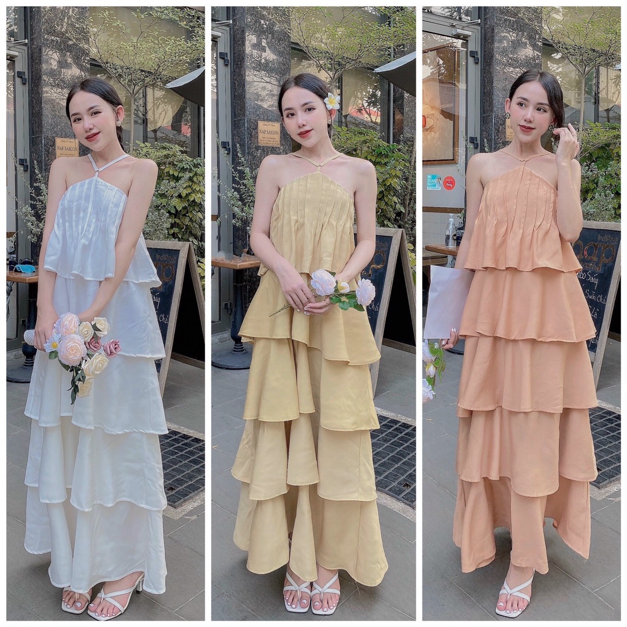 Đầm yếm xếp tầng