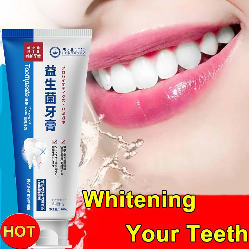 Gambar Whitening probiotic toothpaste Removes halitosis yellowing and stains Whitens teeth Repairs cavities Freshens breath and Retains fragrance Prevention of dental cavity stones and bacteriostasis in adults and children